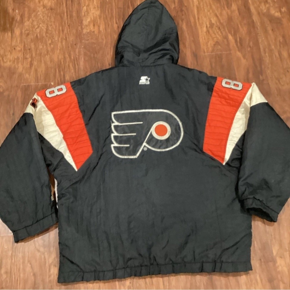 Vintage Philadelphia Flyers Starter Jacket Lg  90s 1/2 Zip Coat Hooded Rare!!